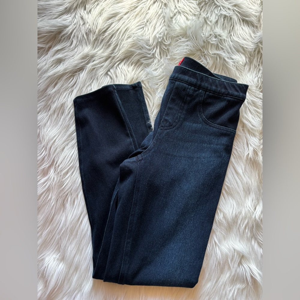 SPANX JEAN-ISH ANKLE Sz small Blue Dark Denim Pull On Stretch Shaping Leggings
